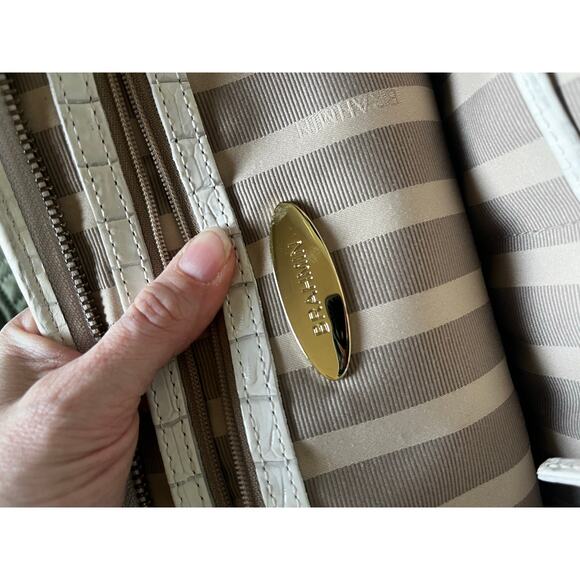 Brahmin Leather and Raffia Medium Asher Tote in Croc Embossed Ivory - Picture 9 of 11